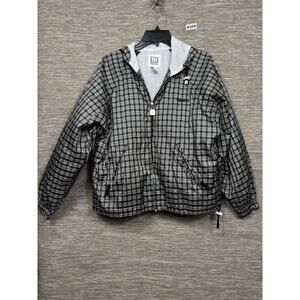 Wilson Jacket Mens Medium Black Plaid Hooded Full Zip Windbreaker Mesh Lined